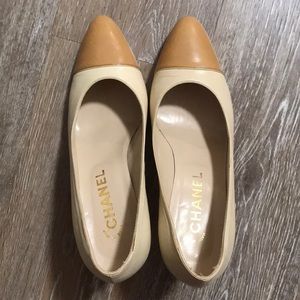 Chanel heels, wore once, need new heel pads, see photo.